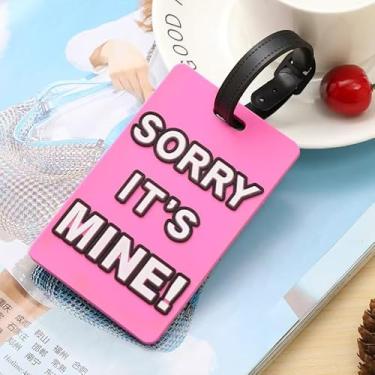 Imagem de Etiqueta de bagagem frase criativa colorida engraçada etiqueta de bagagem PVC - Acessório de viagem elegante e durável (10 cm C x 6 cm L) - Desculpe, é minha! Rosa