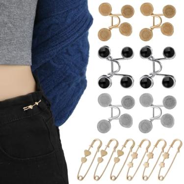 Imagem de 12 peças de apertadores de cintura, botão de cintura ajustável, pino de botão de cintura removível, sem necessidade de costura, apertador de botão de jeans, apertador de botão de cintura para saia