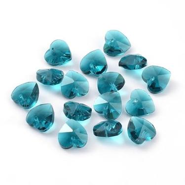 Imagem de 20 peças pingentes de coração facetado de vidro pingente de cristal amor coração pingente para Dia dos Namorados Dia das Mães colar brinco chaveiro fabricação (turquesa média)