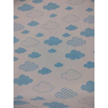 Imagem de Tecido Tricoline Nuvens Azul Fundo Branco - Teksana - 50 x 150 cm - Id