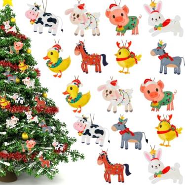 Imagem de Remerry Conjunto de 16 peças de enfeites de árvore de Natal para casa de fazenda, conjunto de decorações de animais de fazenda, animais de feltro, celeiro, cavalo, galinha, pato, porco, ovelha, vaca