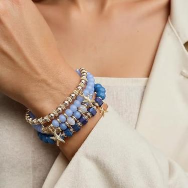 Imagem de Pulseira elástica Boho com contas coloridas empilháveis de contas de cristal modernas bijuterias presentes para mulheres, 4Pcs, Acrílico, Sem Pedra Preciosa