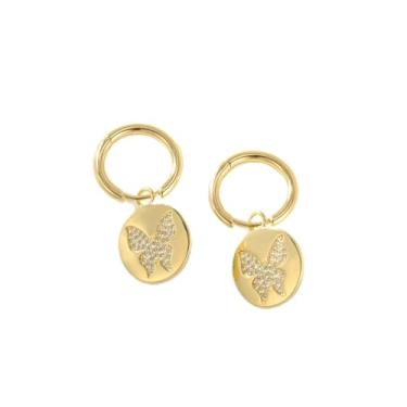 Imagem de Brincos de argola banhados a ouro 14K para mulheres, borboleta, cruz, bússola, formato de aranha, pingente de zircão cúbico, delicados, sem níquel, pingente, presente de aniversário, joias