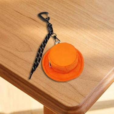 Imagem de Pequena bolsa de moedas para mulheres e homens, linda bolsa de moedas em forma de chapéu com zíper mosquetão, mini bolsa de troca para chaves de troca, Laranja