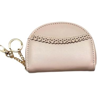 Imagem de Carteira feminina pequena compacta vintage porta-moedas com zíper, Bege, Bolsa casual para moedas