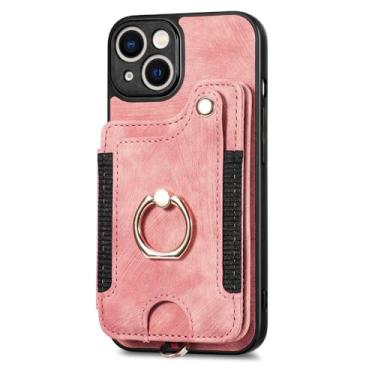Imagem de Capa de telefone com suporte de anel para iPhone 13 12 Mini 15 14 11 Pro XS Max XR X 8 Plus Carteira magnética com compartimento para cartão e capa de couro flip, rosa, para iPhone 7Plus (8Plus)
