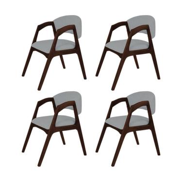 Imagem de Conjunto Com 4 Cadeiras De Jantar Gabriela Em Madeira E Mdf Castanho Linho Cinza