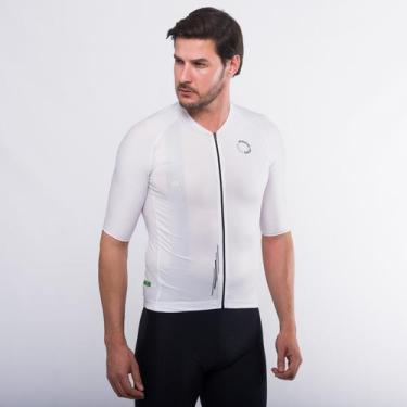 Imagem de Camisa Ciclismo Masculina New Sport Marcio May Branca com Ziper Preto 
