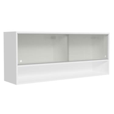 Imagem de Armário Aéreo 120cm 2 Portas Correr Vidro Pontilhado 1 Nicho Branco Para Cozinhas Glamy Lux E Reims Madesa Branco