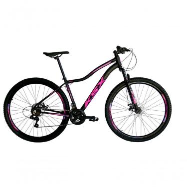 Imagem de Bicicleta Aro 29 Ksx Sd7 Feminina 21v Cabos Internos Alumínio Freios A Disco Garfo Suspensão Preto Rosa Violeta Tamanho 15