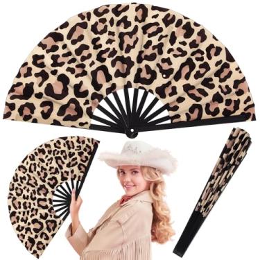 Imagem de GlikCeil 1 ventoinha dobrável de 33 cm com estampa de leque dobrável para festivais de música, eventos de clube, danças, cowgirl, acessório caubói para festa ocidental (estilo leopardo)