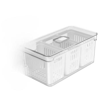Imagem de Caixa De Armazenamento Para FrigoríFico Com Grelha De Drenagem – Para Lavar E Armazenar Legumes E Frutas(1UN Pote 5L C/3 Divisoria)
