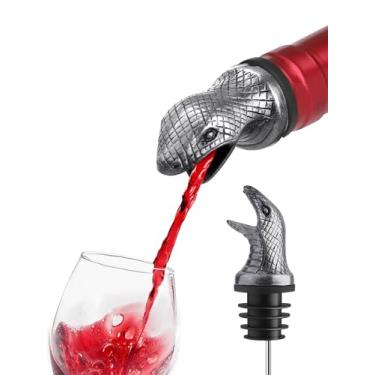 Imagem de Despejador de vinho Snakehead e rolha de garrafa, bico aerador sem gotejamento serve para garrafas de vinho/licor padrão, acessório de barra de liga de zinco com cortiça de silicone seguro