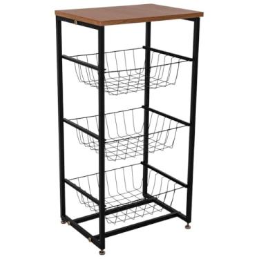 Imagem de Fruteira de Chão Para Cozinha Casa em Aço Carbono Tampo MDF Amadeirado(preto)