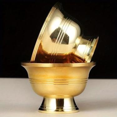 Imagem de Tigela de cobre puro latão pequeno auspicioso tibetano sagrado criativo copo de água chá presente dourado para casa budista decorativo (9 cm)