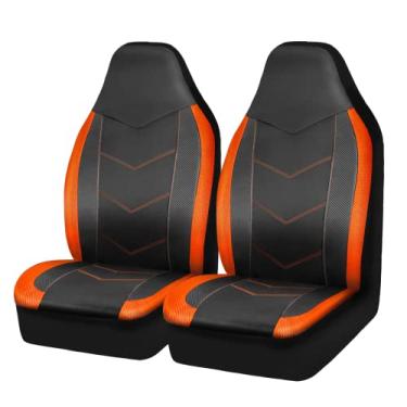 Imagem de PIC AUTO Capas de assento de carro dianteiras altas – Design esportivo de malha de fibra de carbono, ajuste universal, compatível com airbag (laranja)