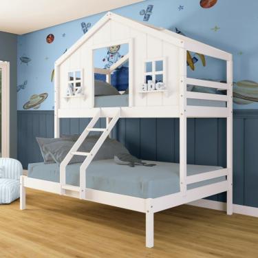 Imagem de Beliche Casal/ Solteiro Casinha Dos Sonhos Madeira Maciça Branco Megamobilia