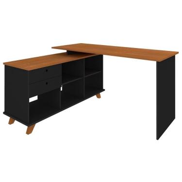 Imagem de Mesa Escrivaninha Em L 2 Gavetas E Nichos Golden A06 Freijó-preto - Mpozenato