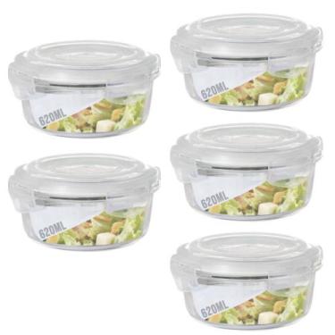 Imagem de 5 Potes 620ml Vidro Redondo Alimento Marmita Hermético - QUALITY HOUSE
