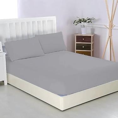 Imagem de HarlottelyHues Lençol com elástico de 1000 fios - 100% algodão egípcio fibra longa respirável trama elástica em toda a volta - Colchão com bolso profundo de até 45,7 cm - Queen (prata)