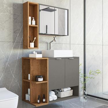 Imagem de Gabinete Banheiro Star Cuba Dalla Torneira Dl08 E Valv Abs Titanium/naturale