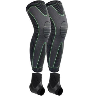 Imagem de Kit 2 tornozeleiras + 2 joelheiras ajustável proteção alívio de dores 