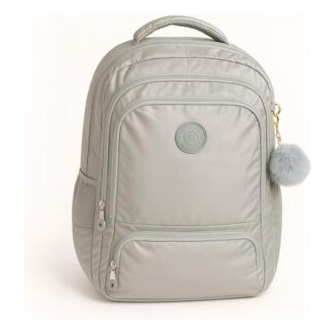 Imagem de Mochila Escolar Feminina Impermeável 6 Bolsos Rosa Dourado Preto - Jod