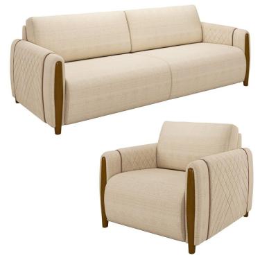 Imagem de Conjunto Sofá 3 Lugares 223cm E Poltrona 98cm Amaranto M22 Linho Champanhe - Mpozenato