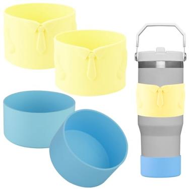 Imagem de ziHenryDa Bota de silicone para garrafa Stanley IceFlow de 850 g, proteção superior e inferior, capa protetora antiderrapante com base de silicone (amarelo/azul claro, 850 g)
