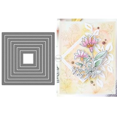 Imagem de DzIxY Placa de fundo de linhas quadradas, matrizes de corte de metal para kit de fabricação de cartões, conjunto de recortes de papel, estêncil, suprimentos, modelos de máquina
