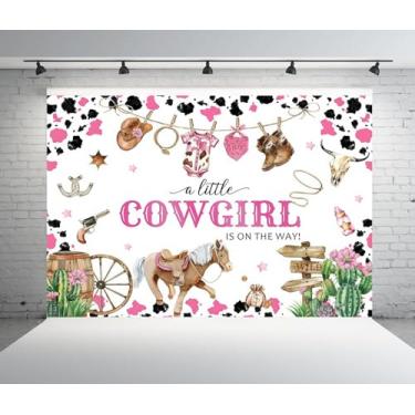 Imagem de Pano de fundo para chá de bebê vaqueira de 3 x 2,4 m A Little Cowgirl is On The Way Fundo de fotografia Western Girl Baby Shower Background Girl Gender Reveal Party Decor Photo Studio Props
