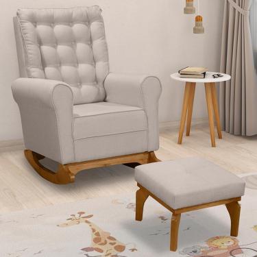 Imagem de Poltrona De Amamentação Paris Com Balanço Pés Canoa E Puff Linho Bege - Fratello