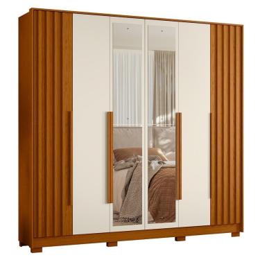 Imagem de Guarda Roupa Casal Deville Ripado 6 Portas Cinamomo-off White Com Espelho - Móveis Albatroz Cinamomo-off White