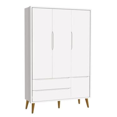 Imagem de Guarda Roupa Infantil 3 Portas Theo Retrô Branco Fosco Com Pés Amadeirado - Reller Móveis Branco Fosco