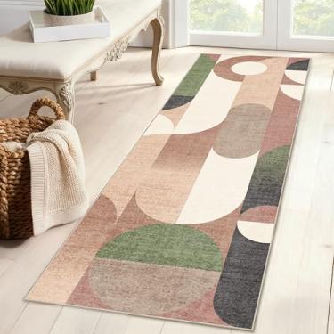 Imagem de Castage Tapete de corredor moderno, 5 x 15 cm, lavável para corredor, cozinha, tapetes longos para quarto, entrada, banheiro, antiderrapante, retrô, laranja, enferrujado, geométrico, tapete