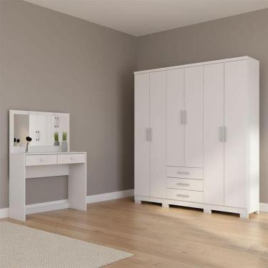 Imagem de Guarda Roupa Casal Caju 6 Portas E Penteadeira Daila Ambiente Com Led Branco - Henn
