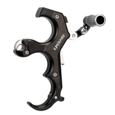 Imagem de LWANO Liberação de arco de polegar - Auxílio de liberação de arco composto ajustável de 3 e 4 dedos, com gatilho de viagem e pressão ajustável (preto)