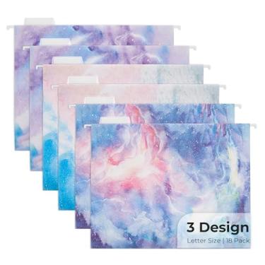 Imagem de Y YOMA Pacote com 18 pastas de arquivo decorativas tamanho carta mármore bonito organizador de pastas de arquivo para armário de arquivo, escritório, casa, com abas ajustáveis de corte 1/5, design de