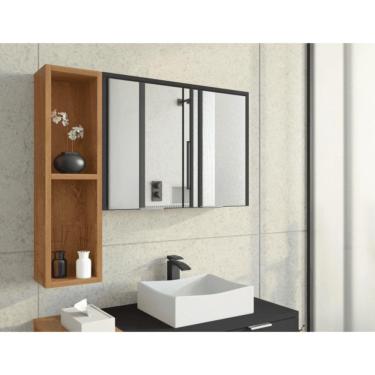 Imagem de Espelheira P Banheiro Sardenha C/Nicho Preto Fosco Naturalle