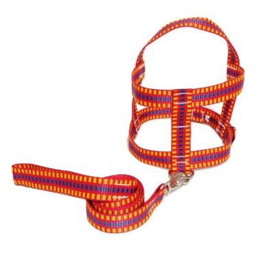 Imagem de Guia com peitoral 25mm vermelho quadriculado 4 46 cm a 51 cm - Nica pe