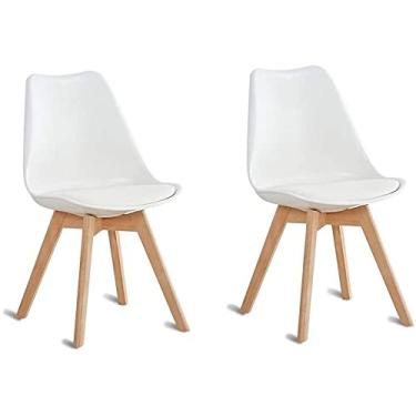 Imagem de Conjunto de cadeiras de jantar – Cadeiras de canto de cozinha, cadeiras de jantar de couro PU para casa, conjunto de 2 assentos e encosto macios com pernas resistentes estilo madeira cadeiras de