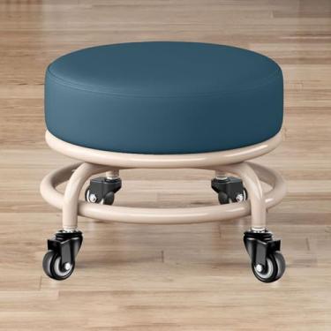 Imagem de Banqueta baixa, ampliada e grossa, assento de rodas estável, rodas giratórias de 360°, bancos redondos baixos de couro PU macio para casa e jardim (tamanho único Cl6)