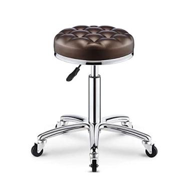 Imagem de BSNANCA Banqueta redonda de couro PU ajustável em altura banqueta giratória para salão de trabalho SPA com rodas cadeira de escritório, C (C) (D)