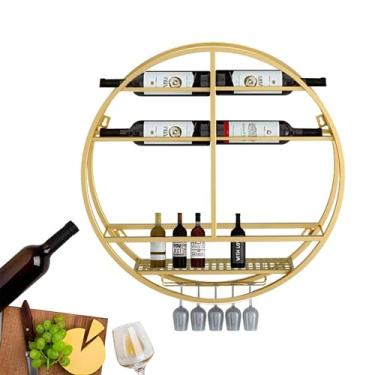 Imagem de Prateleiras de metal para bar de vinho prateleira de exibição de garrafa de licor montada na parede com rack de copo de vinho, minibar, armário de álcool redondo para cozinha, sala de jantar, bar de