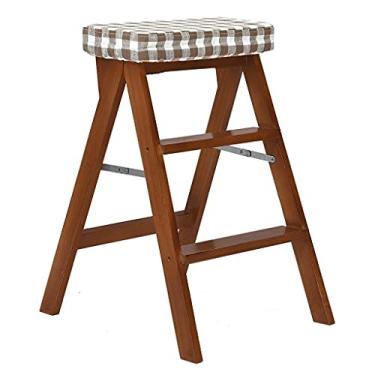 Imagem de BSNANCA Banqueta de bar dobrável banquinho multifuncional banquinho alto portátil criativo almofada de tecido de linho (cor marrom e original de madeira) Bancos de bar Altura do balcão (Cor: Log E
