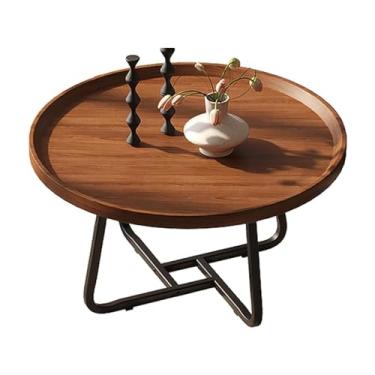 Imagem de Mesa de centro moderna com superfície de madeira + moldura de metal para sala de estar, quarto, varanda, escritório, mesa de chão fácil de montar