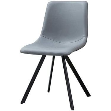 Imagem de Cadeiras de jantar, cozinha, sala de estar, espreguiçadeiras, pernas de metal, cadeira de encosto, almofada de couro PU, cadeira de maquiagem (cor: cinza, tamanho: pernas pretas)
