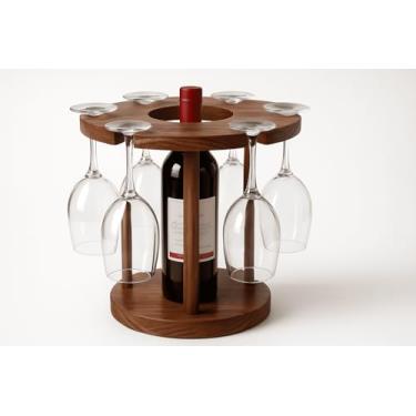Imagem de Adega Suporte De Taças e Vinho para 6 Taças em Madeira Pinus