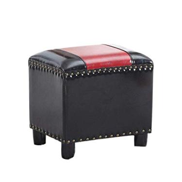 Imagem de Banqueta Otomana para pés otomanos banqueta quadrada de couro rebites otomanos apoio para os pés de madeira maciça otomano nórdico trocador banco grande D (amarelo pequeno)/D/grande