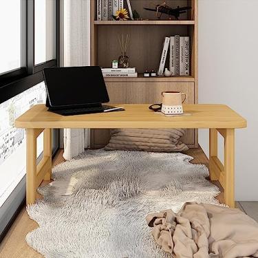 Imagem de HYUIO Mesa de centro portátil com pernas dobráveis, mesa de chá vintage de tatame japonês, altar de meditação e chá, bandeja de mesa de chão para servir café da manhã, jogos e escrever